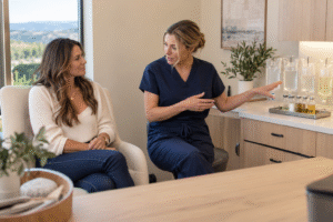 Healthcare provider discussing personalized IV infusion options with a patient