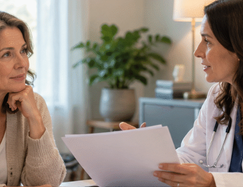 Medical appointment to discuss menopause hormone therapy